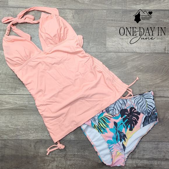 Adisputent Halter Drawstring Tummy Control Tankini Swimsuit Size M - Picture 2 of 5